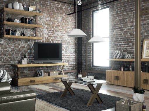 Mobiliario para salones modernos de ambiente industrial.